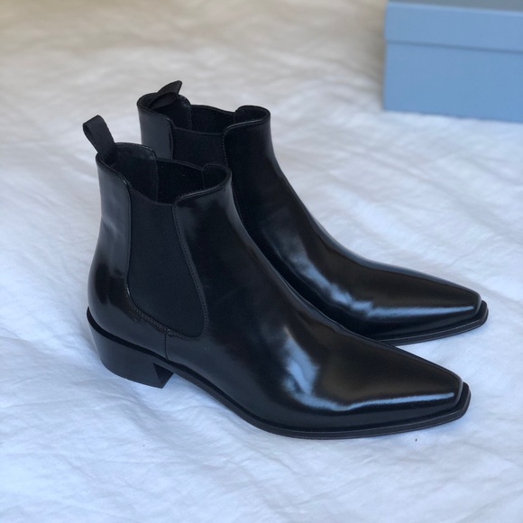 Prada Black Leather Square Toe Chelsea Boots New - Picture 9 of 10